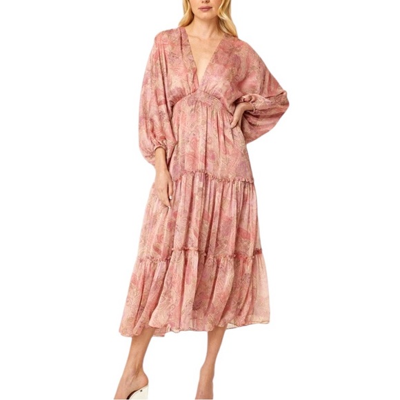 Misa Los Angeles Dresses & Skirts - SOLD NWT MISA Stefanya Pink Muted Paisley Chiffon Midi Dress Size XS Reg. $430